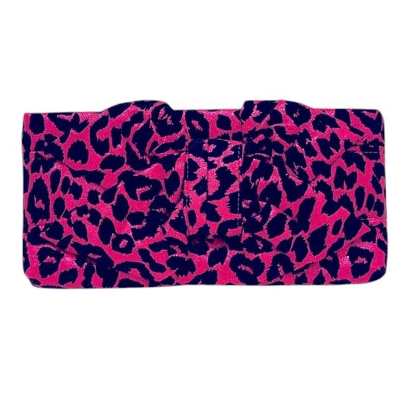 Betsey Johnson Metallic Pink Cheetah Bow Clutch NEW - Picture 1 of 6